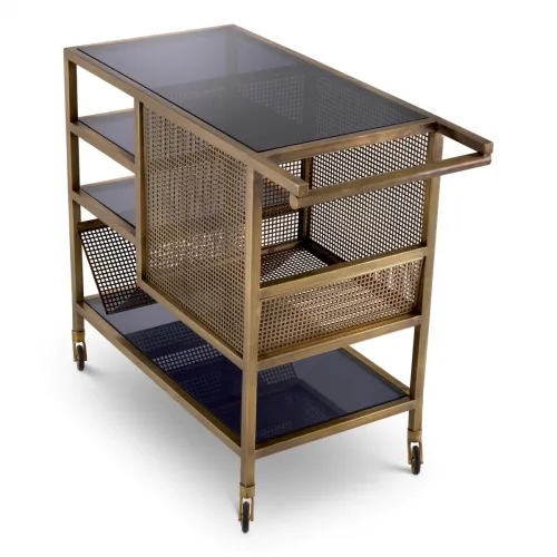 Luxury Vintage Brass Finish Smoke Glass Trolley by Luxury Group International