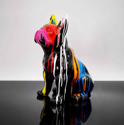 Luxury Color Drip French Bulldog Sitting Figurine – Modern Art by Luxury Group International