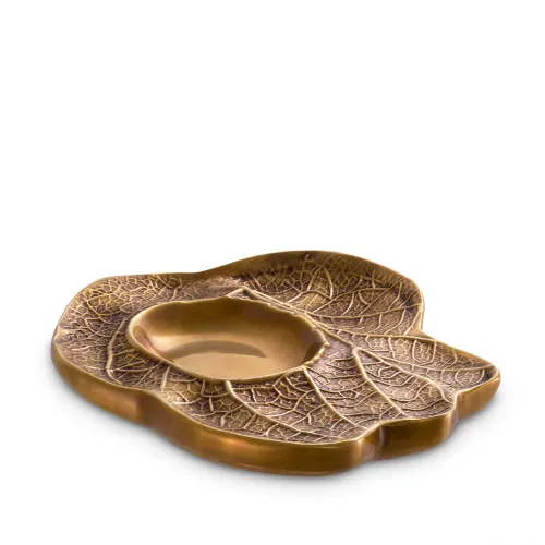Luxury Vintage Brass Ornamental Bowl Artistic Leaf-Relief Decorative Piece