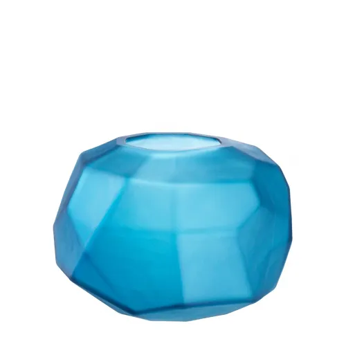 Luxury Hand Blown Blue Colour Geometric Bowl  Artisan Matte Finish