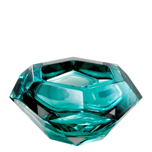 Luxury Turquoise Crystal Glass Bowl Hexagonal Art Glass Accent