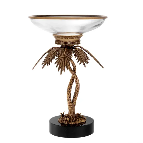 Luxus Vintage Messing & Klarglas Granit Schüssel Palm Tree Dekor Akzent