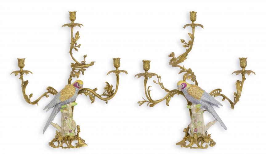 Luxury Porcelain Parrot Candle Holders – Bronze Pair
