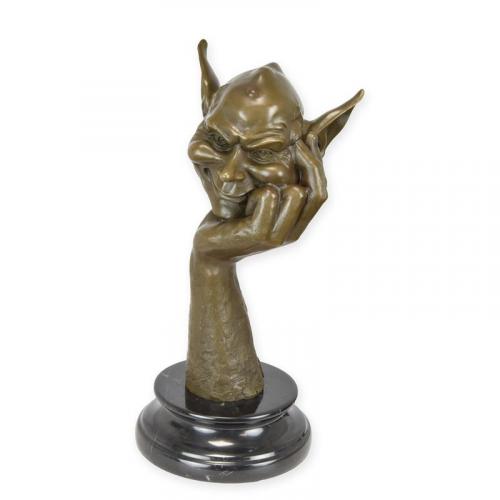 Luxury Bronze Goblin Sculpture Head Resting on Hand Figurine
