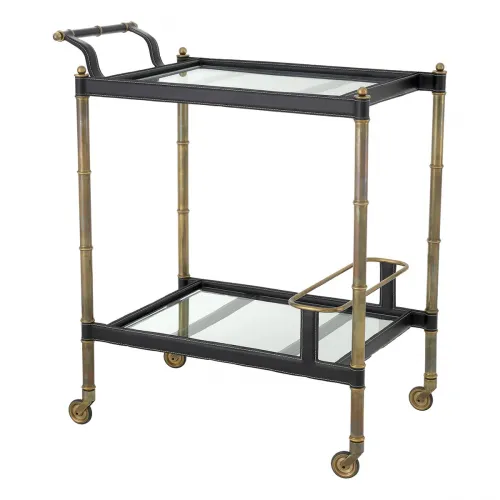 Luxury Black Leather Trolley with Clear Bevelled Glass