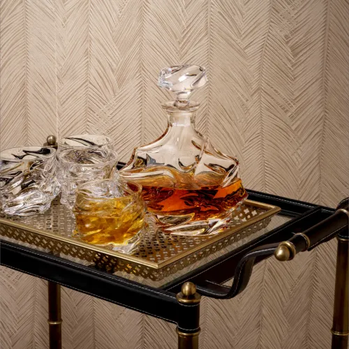 Trolley de luxe en cuir noir avec verre biseauté transparent par Luxury Group International