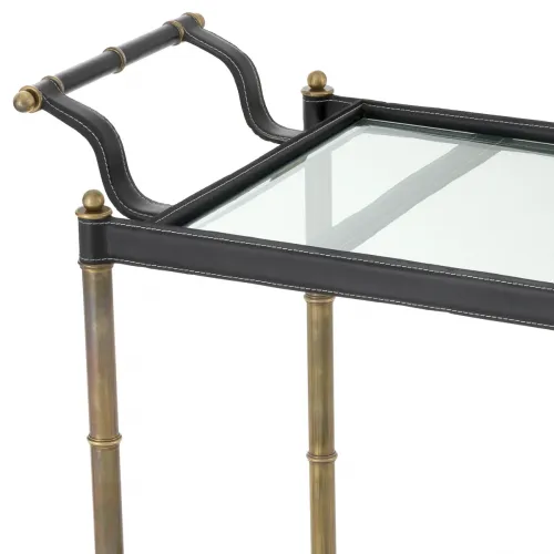 Trolley de luxe en cuir noir avec verre biseauté transparent par Luxury Group International