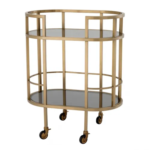 Luxury Brass Finish and Smoked Glass Trolley