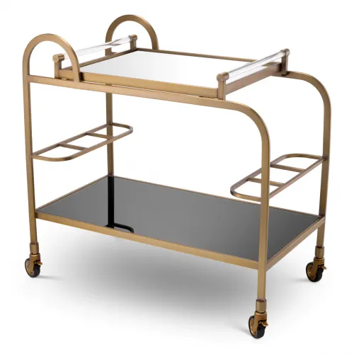 Luxury Brushed Finish Black Glass Art Deco Trolley