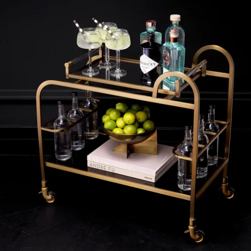 Chariot Art Déco en Verre Noir Fini Brossé de Luxe par Luxury Group International