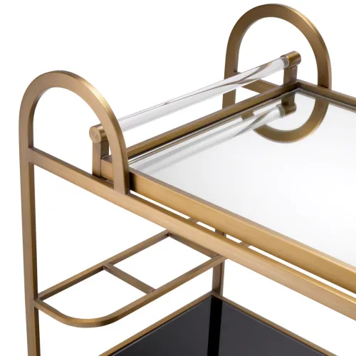 Chariot Art Déco en Verre Noir Fini Brossé de Luxe par Luxury Group International