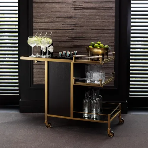 Luxus Cocktailwagen aus gebürstetem schwarzem Eichenfurnier von Luxury Group International