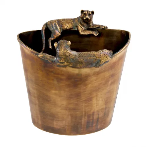 Luxury Vintage Brass Finish Puma Figures Wine Cooler