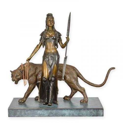 Luxury Bronze Amazon Warrior with Panther Sculpture by Luxury Group International