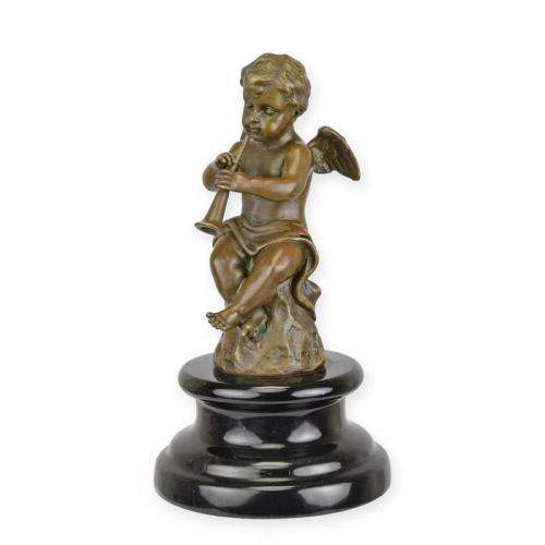 Luxury Bronze Putto Playing Flute Sculpture - 18 cm by Luxury Group International