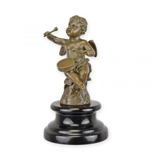 Luxury Bronze Putto Playing Drums Sculpture - 18 cm by Luxury Group International