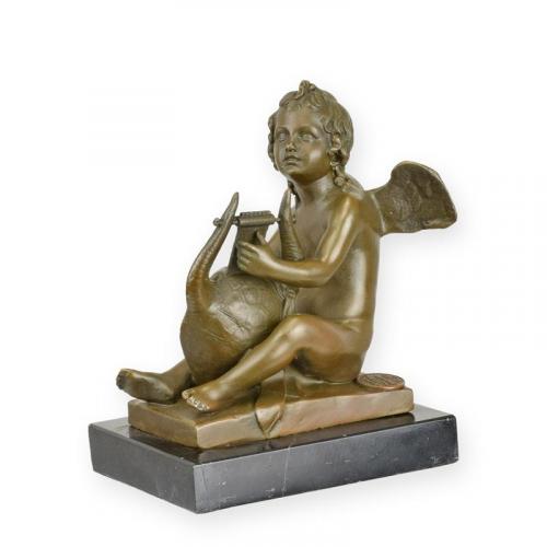 Luxury Bronze Putto Playing Lyre Sculpture - 11 cm by Luxury Group International