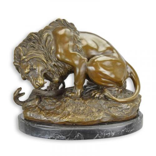 Luxury Bronze Lion and Serpent Sculpture – 24 CM by Luxury Group International