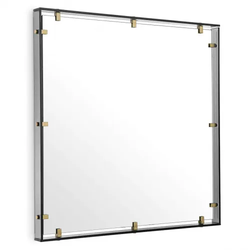 Luxury Antique Brass Smoke Glass Square Wall Mirror by Luxury Group International