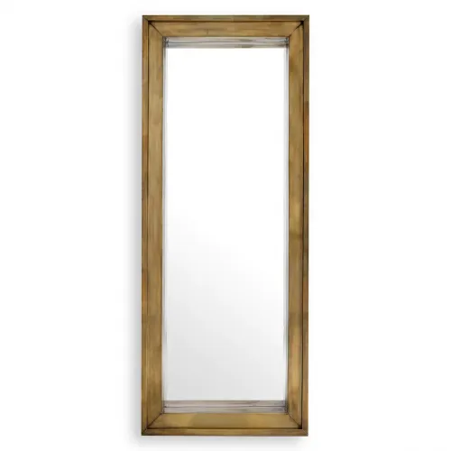 Luxury Vintage Brass Architectural Rectangular Wall Mirror by Luxury Group International