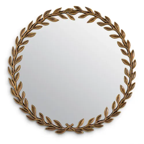 Luxury Vintage Brass Finish Leaf Pattern Round Mirror