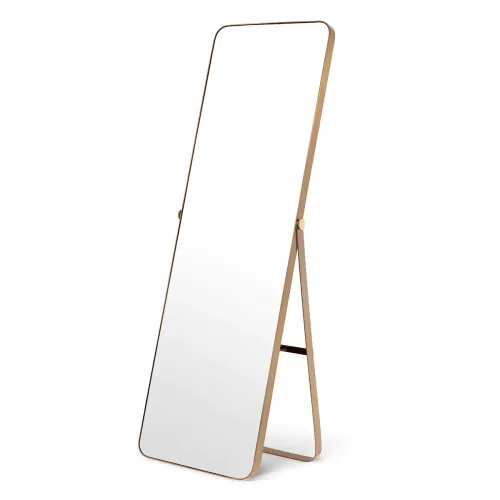 Luxury Brass Finish Full Length Rounded Corner Rectangular Floor Mirror