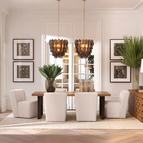 Luxury Oak & Black Metal Finish Rectangular Dining Table by Luxury Group International