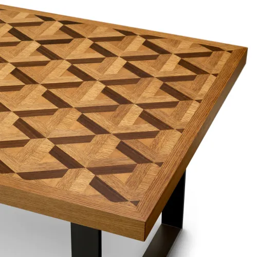 Luxury Oak & Black Metal Finish Rectangular Dining Table by Luxury Group International