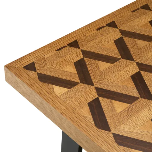 Luxury Oak & Black Metal Finish Rectangular Dining Table by Luxury Group International