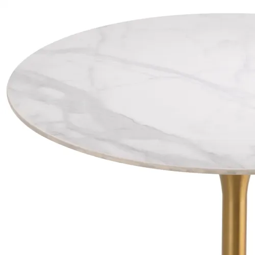 Luxury White & Brass Modern Standing Bar Table with Round Marble Top by Luxury Group International