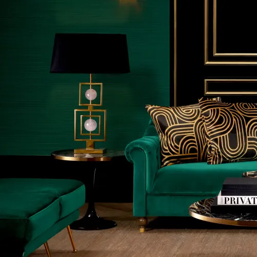 Luxury Black Marble Round Side Table With Brass Rim by Luxury Group International