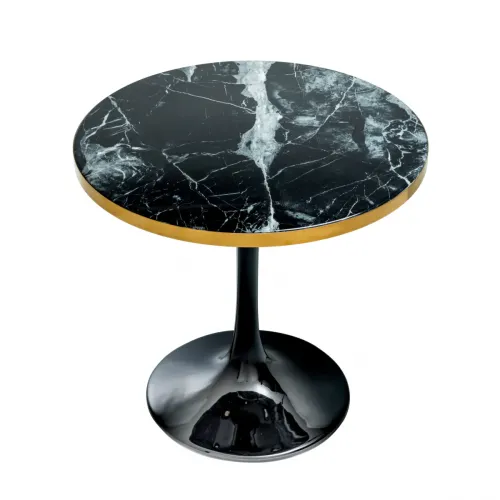 Luxury Black Marble Round Side Table With Brass Rim by Luxury Group International