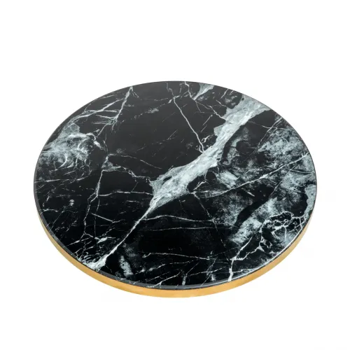 Luxury Black Marble Round Side Table With Brass Rim by Luxury Group International