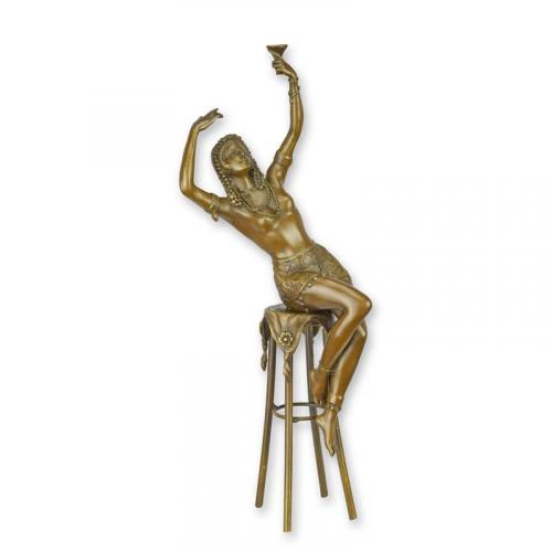 Luxury Bronze Lady on Bar Chair Sculpture by Luxury Group International