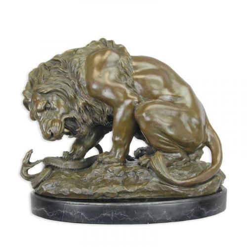 Luxury Bronze Lion and Serpent Sculpture by Luxury Group International