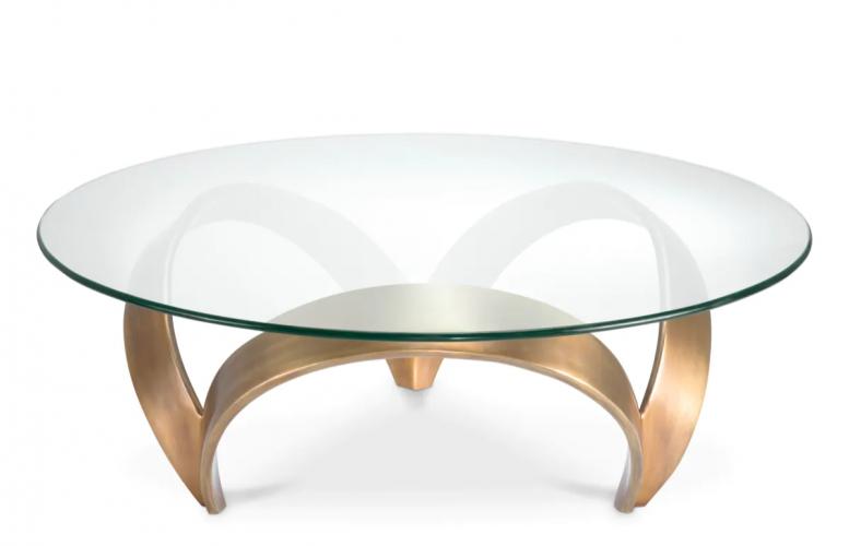 Luxury Vintage Brass and Veneer Round Coffee Table by Luxury Group International