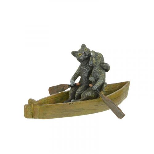 Luxury Bronze Two Cats in Boat Sculpture