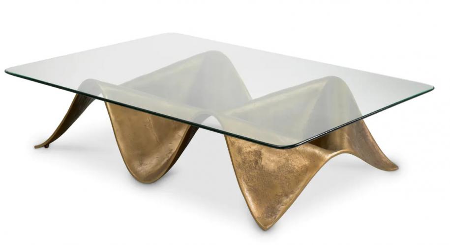 Luxury Angelico Vintage Brass Finish Glass Coffee Table