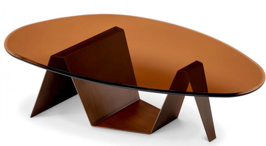 Luxury Dark Brushed Brass Finish & Bevelled Brown Glass Oval Coffee Table by Luxury Group International