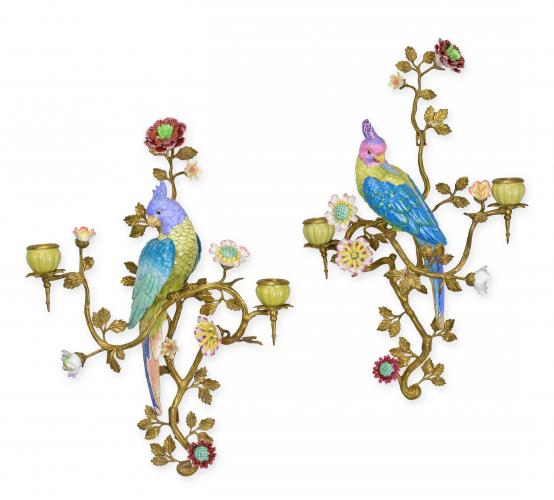 Luxury Bronze Two-Branch Porcelain Pair Bird Wall Applique