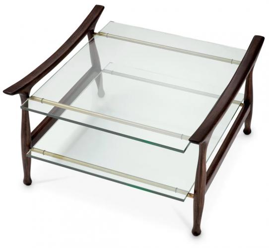 Luxury Classic Brown Finish & Clear Glass Rectangular Coffee Table by Luxury Group International