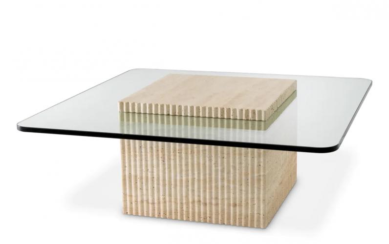 Luxury Travertine & Clear Glass Coffee Table by Luxury Group International