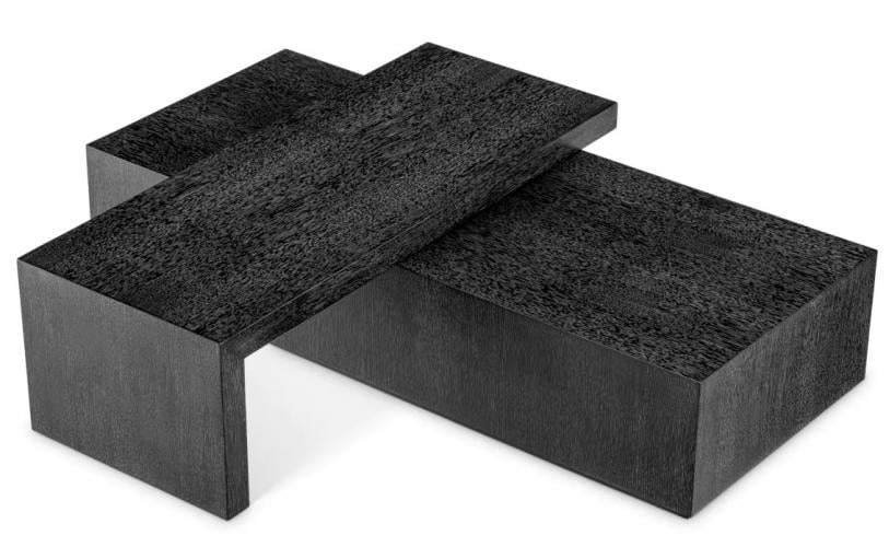 Luxury Charcoal Grey Oak Veneer Rectangular Coffee Table Set of 2 with Rotating Top