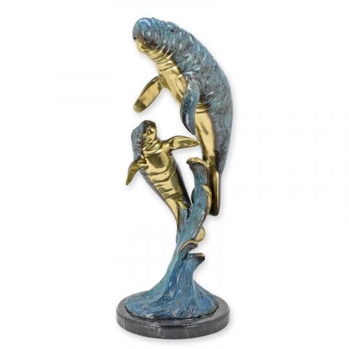 Luxury Bronze Manatee with Young Sculpture