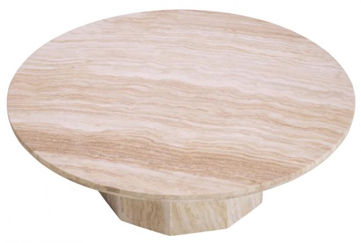 Luxury Travertine Round Coffee Table with Pedestal Base by Luxury Group International
