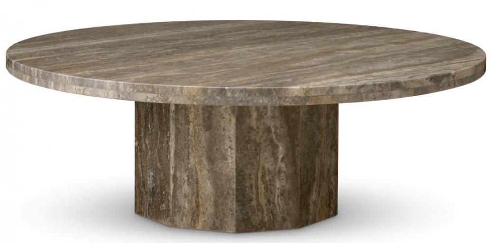 Luxury Travertine Round Coffee Table with Pedestal Base by Luxury Group International
