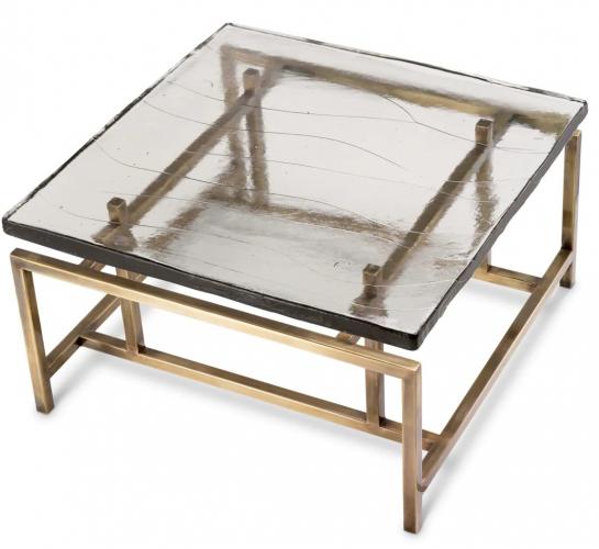 Luxury Vintage Brass Finish & Glass Top Rectangular Coffee Table by Luxury Group International