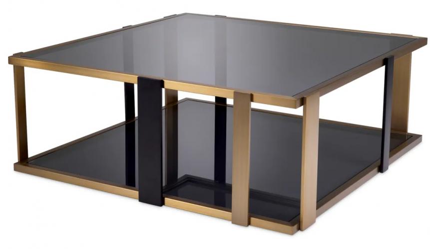 Luxury Brushed Brass and Glass Top Rectangular Coffee Table by Luxury Group International
