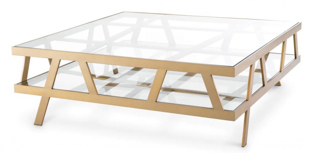 Luxury Brushed Brass Square Coffee Table with Glass Top by Luxury Group International