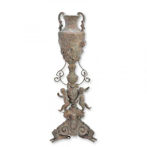 Luxury Bronze Ornate Urn on Pedestal Sculpture by Luxury Group International